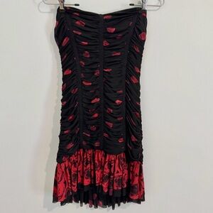 bebe Black and Red Strapless Dress